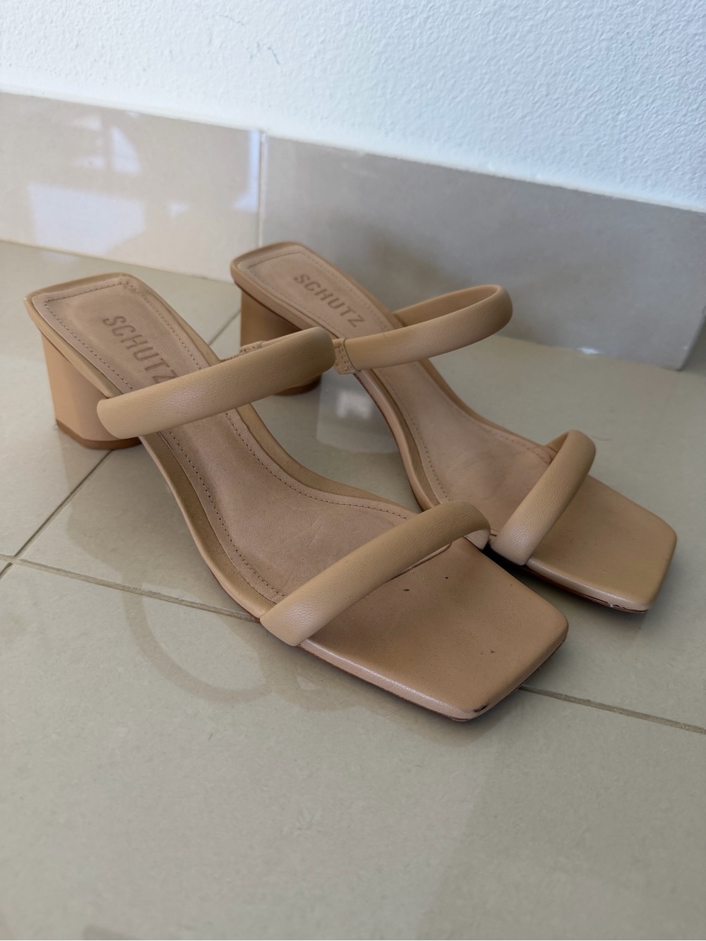 SCHUTZ Tan Double-Strap Block Heel Sandal - Picture 4 of 7